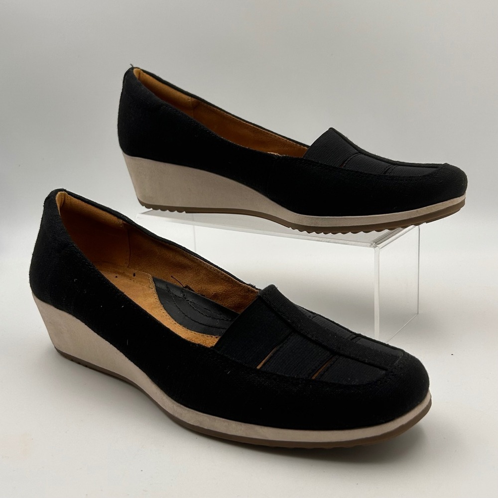 Naturalizer Burke Wedge Loafers Womens 11M Black Fabric N5 Comfort Office Chic